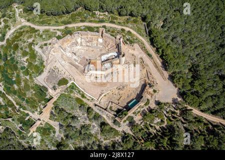 Xivert Schloss in Alcala de Chivert von Castellon Templarios von Spanien Luftaufnahme von oben Stockfoto