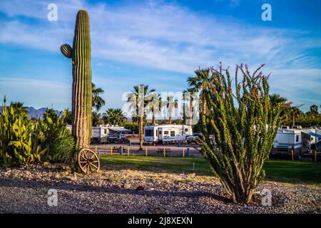 Yuma, AZ, USA - 7. Nov 2021: Genießen Sie die fesselnde Aussicht von unserem Wohnmobil Stockfoto