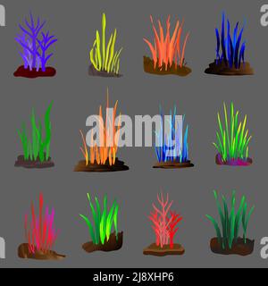 Set von Blatt Unterwasser tropische Pflanze Sommer Saison abstrakten Hintergrund texturierte Kunst Grafik Design Vektor Illustration Stock Vektor