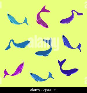 Sommer Saison, Sammlung von Fisch Wal Unterwasser Tier Unterwasser abstrakt Hintergrund Kunst Grafik Design lustig Vektor Illustration Stock Vektor
