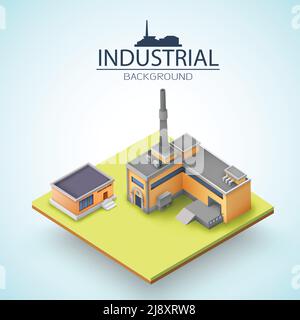Herstellung von Gebäuden mit grauen Dächern an der gelben Plattform und Silhouette Der Fabrik auf hellen Hintergrund Vektorgrafik Stock Vektor