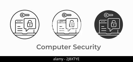 Symbol für Computersicherheit. Schwarze Vektorgrafik isoliert auf weißem Hintergrund für Grafik- und Webdesign. Stock Vektor