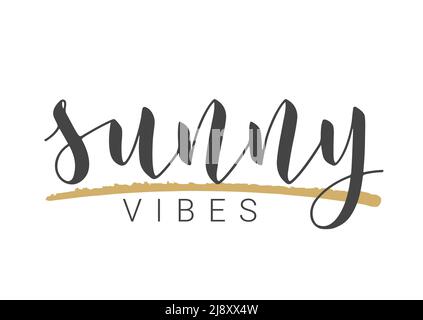 Vektorgrafik. Handgeschriebener Schriftzug von SunnyVibes. Vorlage für Banner, Postkarte, Poster, Print, Sticker oder Webprodukt. Stock Vektor