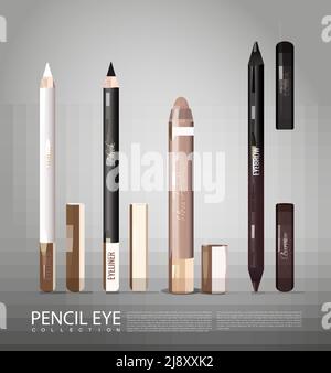 Modische Kosmetik-Produkte für Augen Set mit Eyeliner Lidschatten und Augenbraue im realistischen Stil isoliert Vektor Illustration Stock Vektor