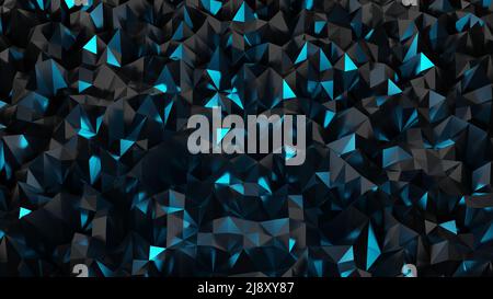 Abstrakter polygonaler Hintergrund in Schwarz und Türkis, 3D Konzept eines Placers aus türkisfarbenen Kristallen Stockfoto