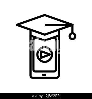 Symbolvektor für Online-Bildung. Virtuelles Lernen, Mobiltelefon, Abschlusshut. Liniensymbole. Einfaches Design Illustration editierbar Stock Vektor
