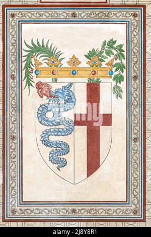 Wappen der Stadt Mailand und der Familie Visconti in Castello Sforzesco, Mailand, Italien, Europa Stockfoto