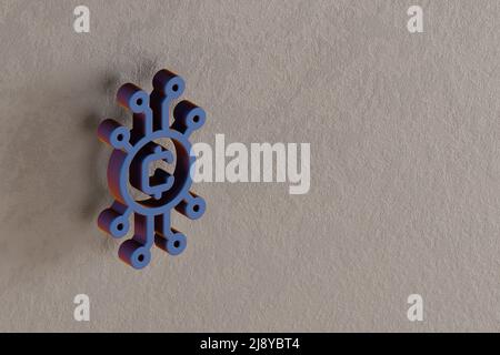 Schöne abstrakte Illustrationen blaue Blockchain Token Symbol-Symbole auf einer Wand auf dem Hintergrund. 3D Rendering-Illustration. Hintergrundmuster für des Stockfoto