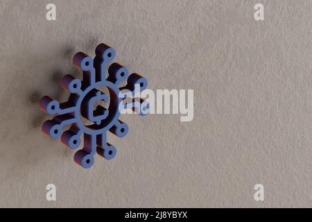 Schöne abstrakte Illustrationen blaue Blockchain Token Symbol-Symbole auf einer Wand auf dem Hintergrund. 3D Rendering-Illustration. Hintergrundmuster für des Stockfoto