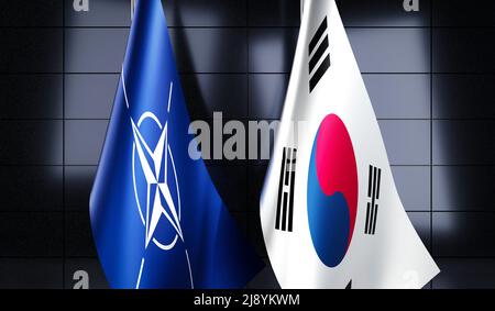 Südkoreas und NATO-Flaggen - 3D Abbildung Stockfoto