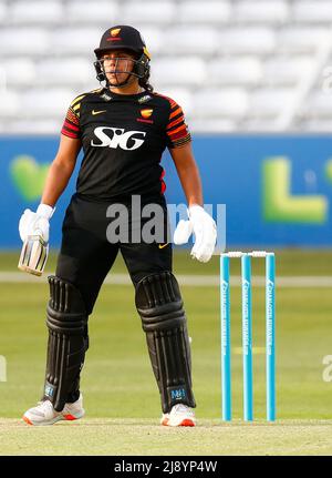 BECKENHAM ENGLAND - MAI 18 : Sunrisers Naomi Dattani während des Charlotte Edwards Cup zwischen Sunrisers gegen Western Storm auf dem Cloud County Ground, Stockfoto