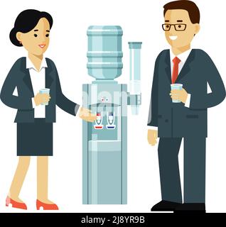 Pausenzeit-Konzept - junger Mann und Frau im Gespräch. Vektorgrafik in flachem Stil isoliert auf weißem Hintergrund Stock Vektor