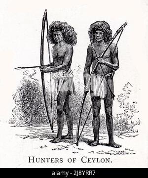 Gravur von zwei Jägern aus Ceylon oder dem modernen Sri Lanka, um 1880 Stockfoto