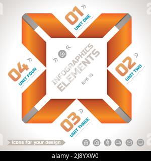 Original-Infografiken geometrische Vorlage mit orangen Papier gedrehte Bänder und Symbole für Ihre Design-Vektordarstellung Stock Vektor