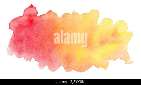 Abstrakte rot-gelbe Farbverlauf Wasserfarbe Splash Textur isoliert auf weißem Hintergrund Stockfoto