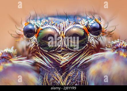 Extreme Vergrößerung - Jumping Spider Portrait, Vorderansicht Stockfoto