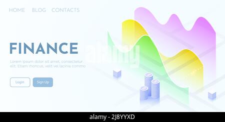 Finanz- oder Datenanalysekonzept. Chart-Trading. Vorlage für Geschäftsanwendungen. Vorlage für Landing-Page. Stock Vektor