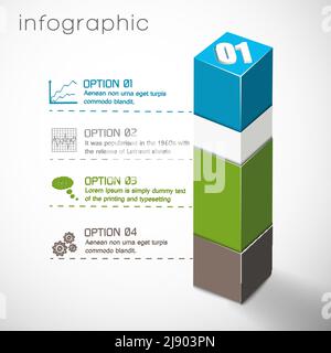 Infografiken mit 3D Komposition aus geometrischen Formen und Satz Symbole auf Vektorgrafik mit weißem Hintergrund Stock Vektor