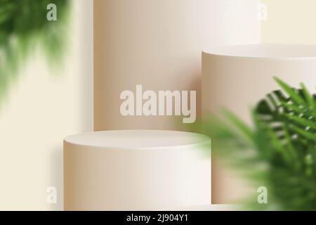 3D Hintergrund Produktanzeige Podium Szene mit Blatt geometrische Plattform. Hintergrund-Vektor 3D Rendern mit Podium. Stand kosmetisches Produkt zu zeigen. 3D s Stockfoto
