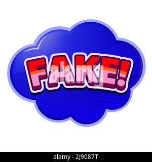 Blaue Wolke mit Aufschrift Fake im Pop-Art-Stil für Druck und Design. Vektorgrafik. Stock Vektor