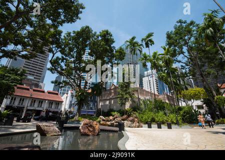 Singapur City, Singapur-08.September 2019: Singapurs Chinatown es ist berühmt für seine farbenfrohen historischen Gebäude, in denen alte chinesische Geschäfte versteckt sind. Stockfoto