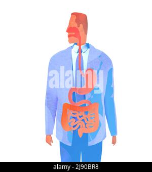 Aquarell Stil menschliche Atemwege 3D Abbildung. Anatomisches Bild eines Mannes von vorne gesehen. Stockfoto