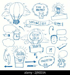 Satz von kreativen Doodles Denken Konzept. Geschäftsidee, Lösung, Kreativität und Erfolg. Vektorgrafik Stock Vektor