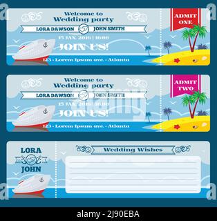 Retro-Bordkarte. Vorlage für Hochzeitseinladung. Feier und Wunsch, Hochzeit Veranstaltung Partei, Vektor-Illustration Stock Vektor