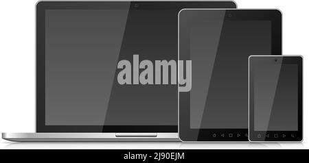 Laptop Smartphone Mobile und Tablet PC mit leerem Bildschirm isoliert Auf weißem Hintergrund Stock Vektor