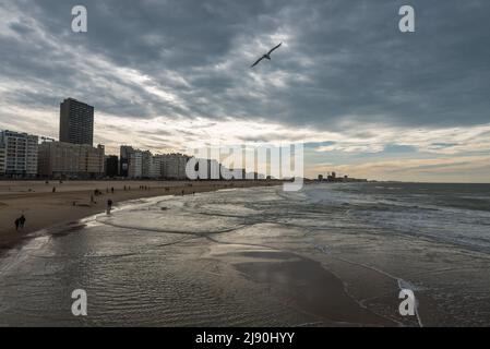 Ostend, Westflandern, Belgien, 10 26 2019 Blick auf den Strand und die Promenade an der belgischen Küste Stockfoto