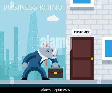 Business Nashorn. Verärgerer Geschäftsmann. Charakter Tier Job, Horn und Anzug. Vektorgrafik Stock Vektor