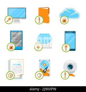 Flaches Datensicherungssymbol. Schutzdaten, Computer-Internet, Cloud und Netzwerk, Sicherheitsgeräte und Speicherhardware. Vektorgrafik Stock Vektor