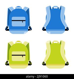 Schultasche Icon Set. Tasche und Behälter, täglicher tragbarer Rucksack, Vektorgrafik Stock Vektor