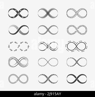 Symbole für unendlich-Vektorlinien gesetzt. Element Symbol Design, Zeichen Illustration, Form Ewigkeit Stock Vektor