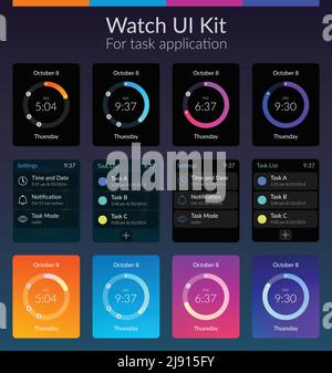 Mobile Uhr ui Kit Design-Konzept mit bunten Hintergründen flach Isolierte Vektordarstellung Stock Vektor