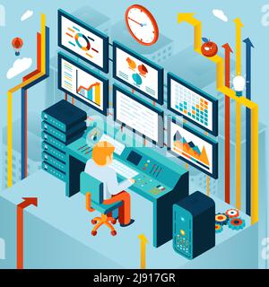 Finanzanalyse und Business-Analyse-Konzept. Entwicklung und Diagramm, Diagramm und Dynamik, Wirtschaft und Finanzen. Vektorgrafik Stock Vektor