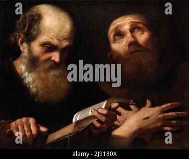 Heilige Antonius Abt und Franz von Assisi vom italienischen Barockkünstler Andrea Sacchi (1599-1661), Öl auf Leinwand, vor 1627 Stockfoto