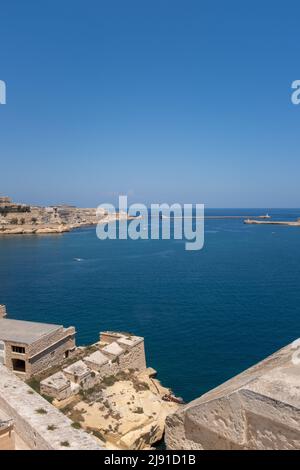 Blick auf Kalkara von Fort St Angelo, Vittoriosa (Birgu), den drei Städten, Malta Stockfoto