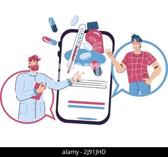 Banner für medizinische Online-Beratung und Telemedizin. Fernere Beratung durch medizinisches Fachpersonal. Stock Vektor