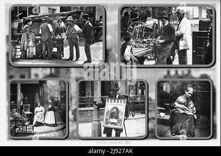 Einige seltene Bilder von einfachen Menschen in der Stadt London, die Szenen des Alltags darstellen, stammen aus der Mitte des Jahres 1800s Stockfoto