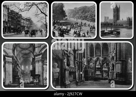 Einige seltene Bilder von London, die die Hauptstraßen und Denkmäler darstellen, stammen aus den späten 1800s und frühen 1900s. Stockfoto