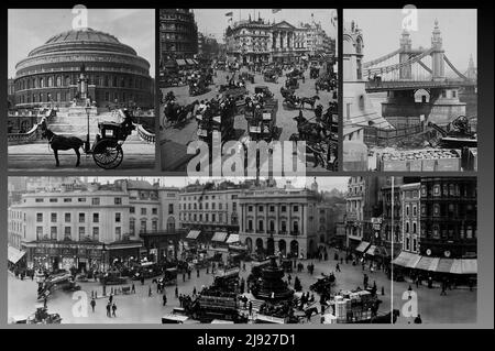 Einige seltene Bilder von London, die die Hauptstraßen und Denkmäler darstellen, stammen aus den späten 1800s und frühen 1900s. Stockfoto