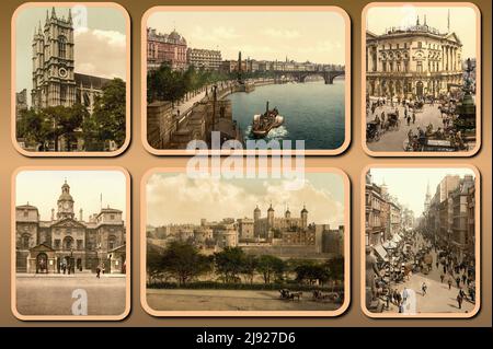 Einige seltene Bilder von London, die die Hauptstraßen und Denkmäler darstellen, stammen aus den späten 1800s und frühen 1900s. Stockfoto