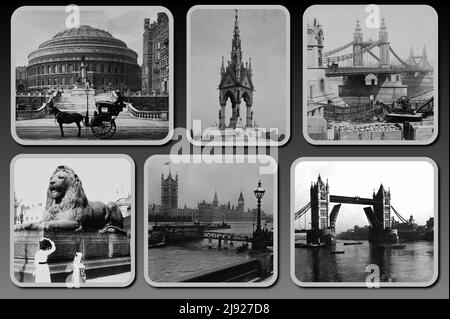 Einige seltene Bilder von London, die die Hauptstraßen und Denkmäler darstellen, stammen aus den späten 1800s und frühen 1900s. Stockfoto