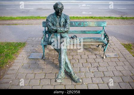 Statue des Dichters Patrick Kavanagh vom Künstler John Coll am Grand Canal auf der Mespil Road. Dublin, Irland Stockfoto