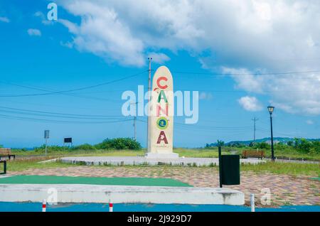 Canoa Ecuador Eingangsboard Monument Stockfoto