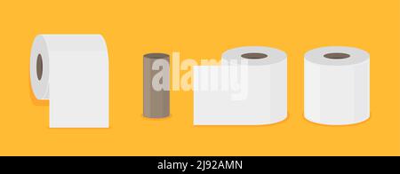Symbol für Toilettenpapierrollen-Spülung. Vector Toilettenpapier Tissueisoliertes Handtuch Flachband Stock Vektor