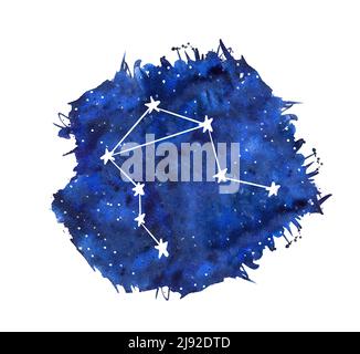 Waage Aquarell Tierkreiszeichen. Handgezeichnete Sterne auf dunkelblauer Galaxienhintergrunddarstellung. Stockfoto