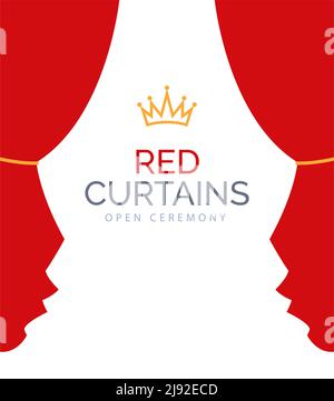 Roter Vorhang flach einfache Illustration. Vektor roten Vorhang öffnen Kino Hintergrund Design Stock Vektor