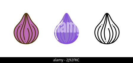 Abb. Cartoon Vektor Obst Symbol Illustration. Fig Frucht lila flache Linie Symbol gesetzt Stock Vektor